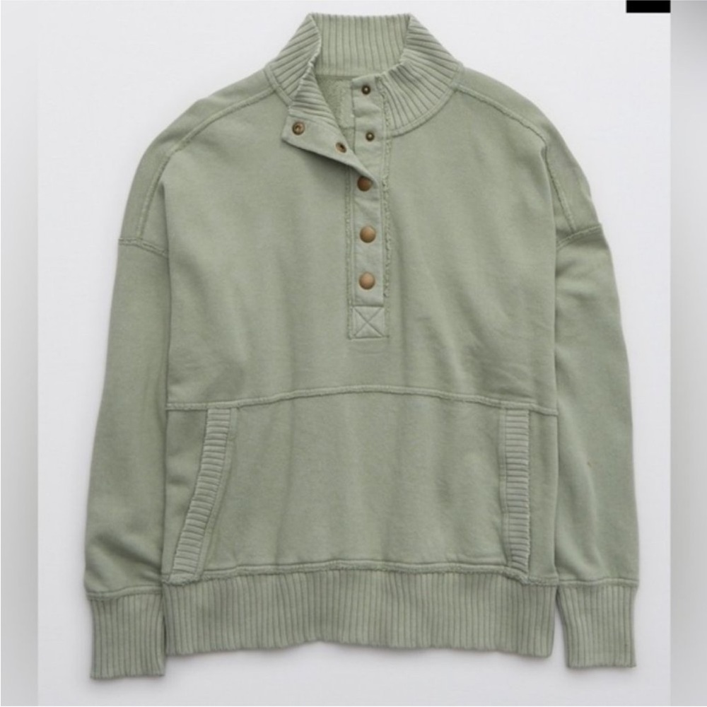 Aerie Oh Snap!  Weekend Henley Mock Neck Sweatshirt